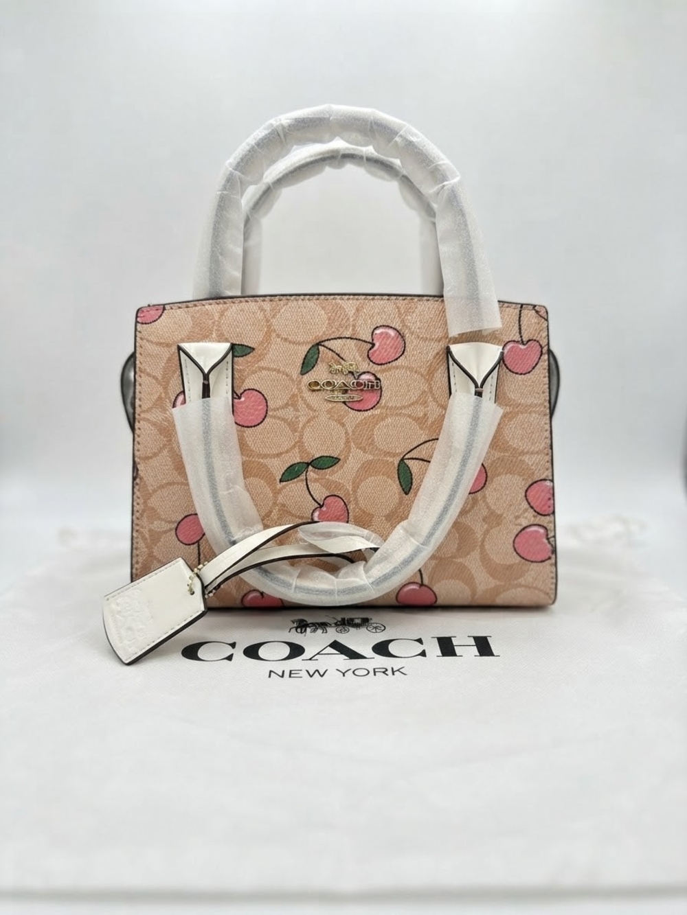 Coach Cherry Mini Satchel in Beige and Pink